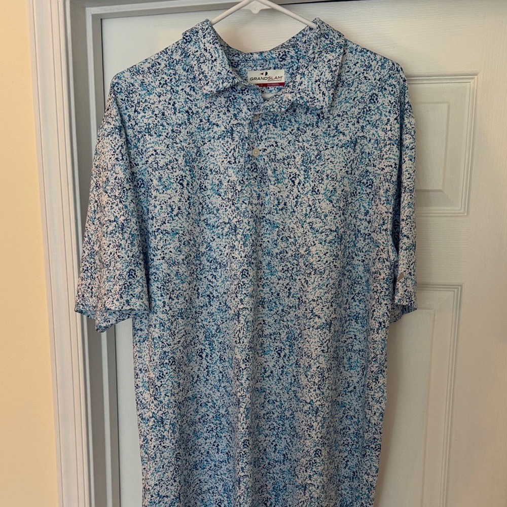 Grand Slam Blue and White Patterned Golf Shirt